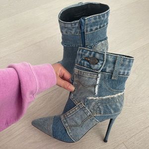 Jeffrey Campbell
Women's Denimous Patchwork High Heel Booties. Size 5.5